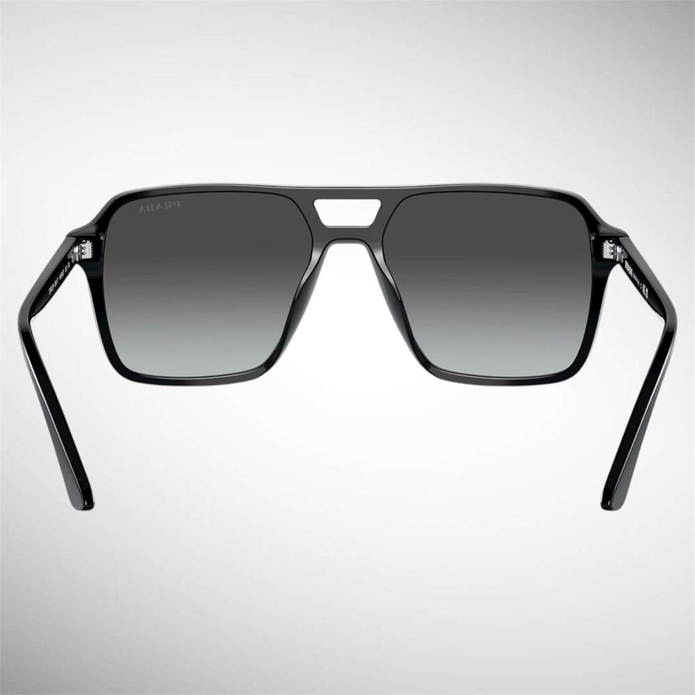 NEW PRADA Sunglasses Black Aviator Pilot 55-17mm Grey Lens Silver Logo - Picture 4 of 6